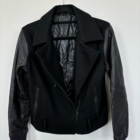 Nike NSW Black Wool & Leather Jacket Size S - Picture 2 of 8